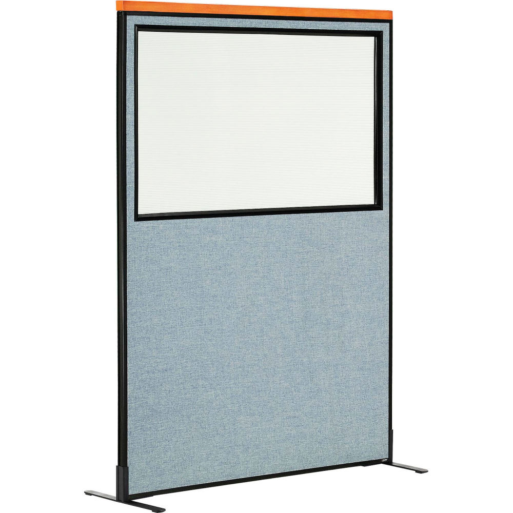 Global Industrial 695793WFBL Interion Deluxe Freestanding Office Partition Panel with Partial Window 48.25 in. x 97.5 in. - Blue