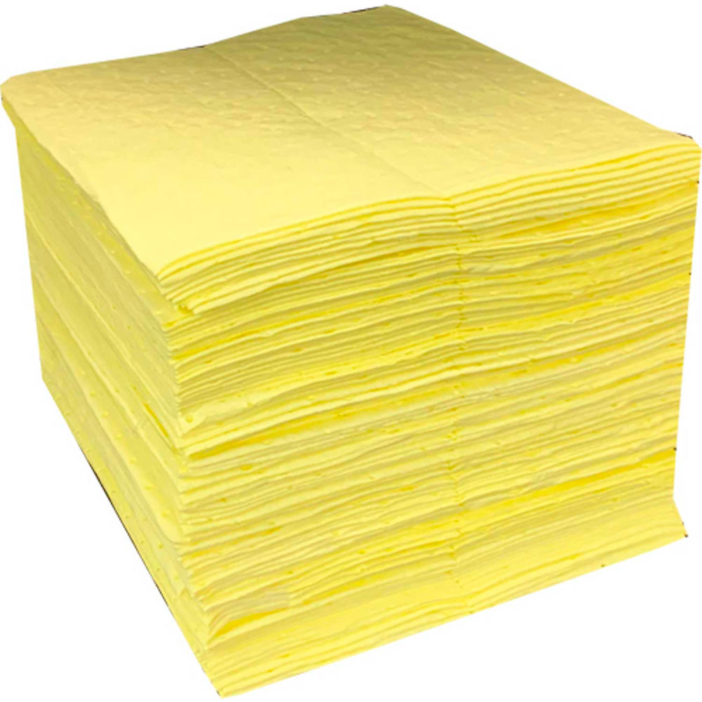 Heavyweight Hazmat Sorbent Pads - Yellow - 15 in. x 18 in. - Pack of 100 - High Absorbency