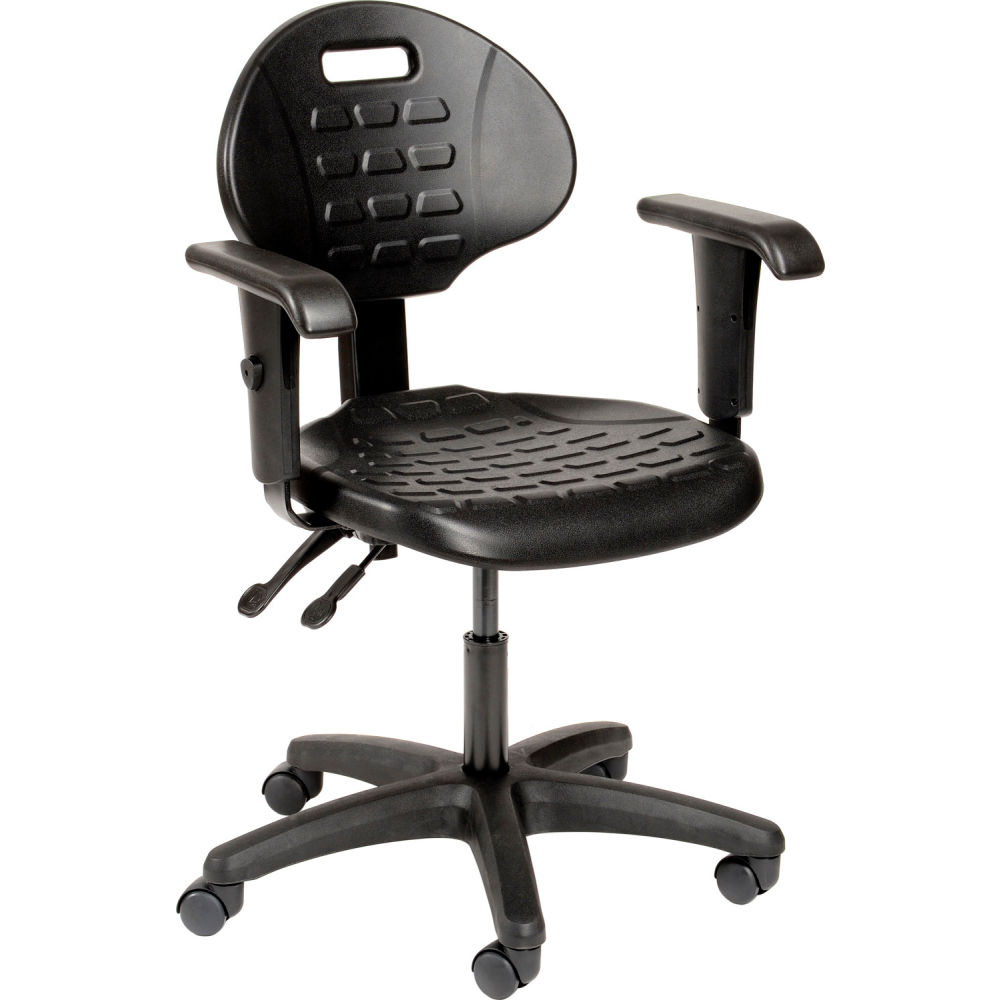 Global Industrial 250628A Interion Polyurethane Task Chair with Adjustable Arms, Black