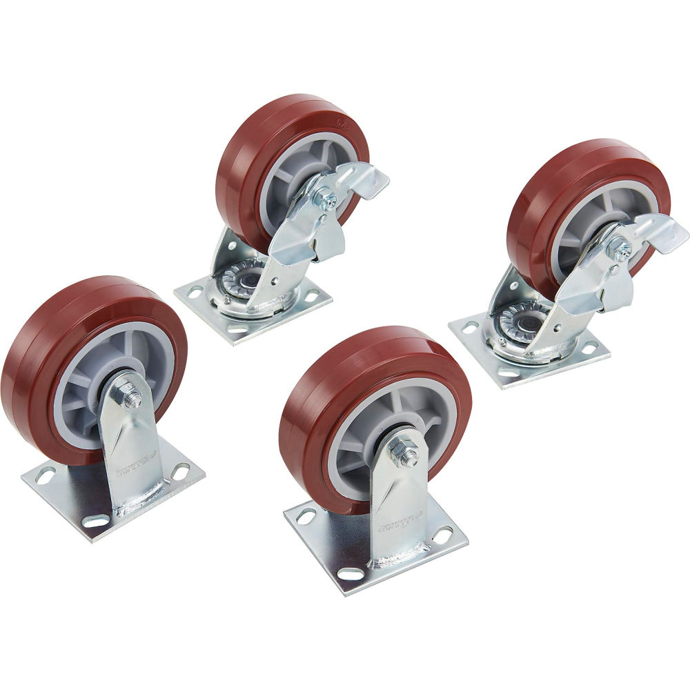 Picture of Global Industrial 133727 6 in. Caster Set with Brakes for Job Site Boxes Non-Marking Polyurethane