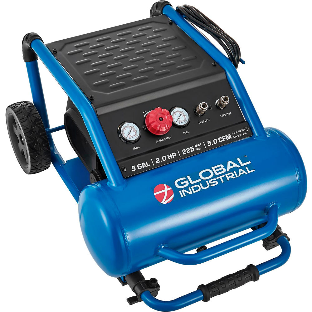 Global Industrial 133753 Portable Direct Drive Air Compressor - 2.0 HP 5 Gal 5.0 CFM Oil-Free