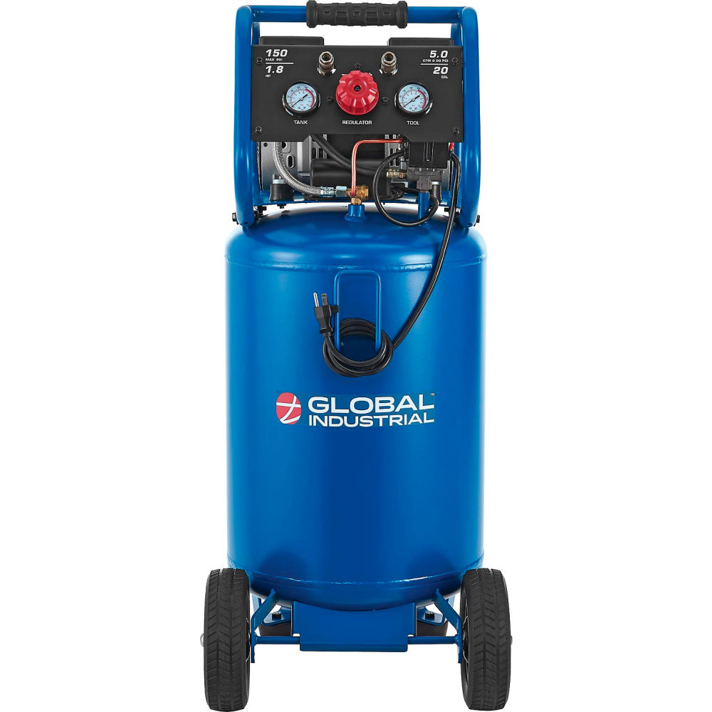 Global Industrial 133754 Portable Quiet Electric Air Compressor - 1.8 HP 20 Gal 5.0 CFM Oil-Free -  GLOBAL INDUSTRIES