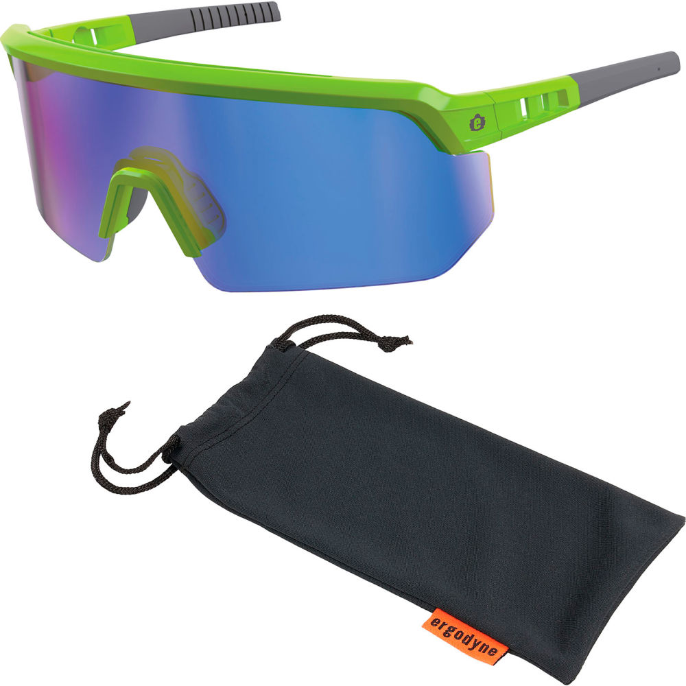 B3139690 Skullerz AEGIR-MI Half Frame Safety Glasses Blue Mirror Lens Lime Frame