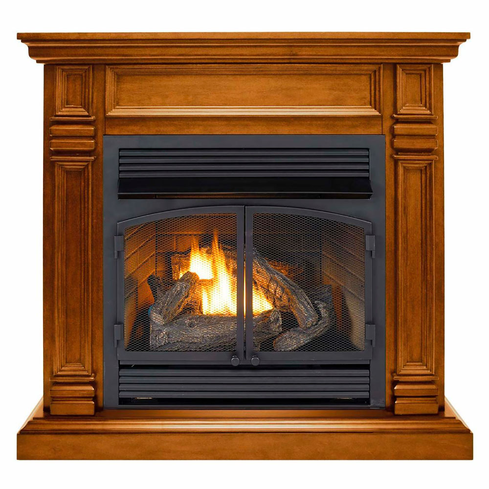 Picture of Bluegrass Living B3082821 Duluth Forge Dual Fuel Ventless Gas Fireplace with Mantel 32000 BTU Remote Apple Spice DFS-400R-2AS