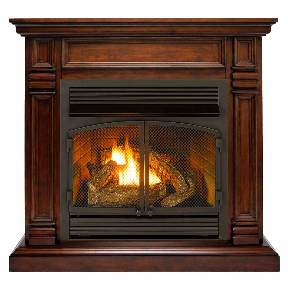Picture of Bluegrass Living B3082867 Duluth Forge Dual Fuel Ventless Gas Fireplace with Mantel 32000 BTU Remote Control Walnut