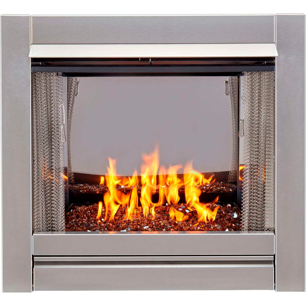 Picture of Bluegrass Living B3082914 Duluth Forge Ventless Stainless Gas Fireplace Insert with Copper Glass Media 24000 BTU Manual Ctrl