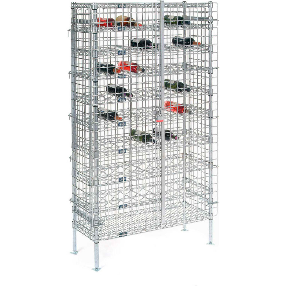 Global Industrial SU1436CW8PS Nexel 10 Shelf Chrome Wine Security Wire Shelving Unit - 72 Bottles - 36 x 14 x 66 in.