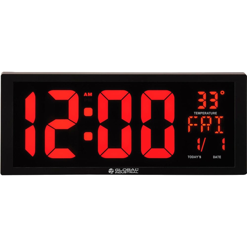 Global Industrial 282487 4 in. LED Digital Clock 6 in. Power Cord with USB