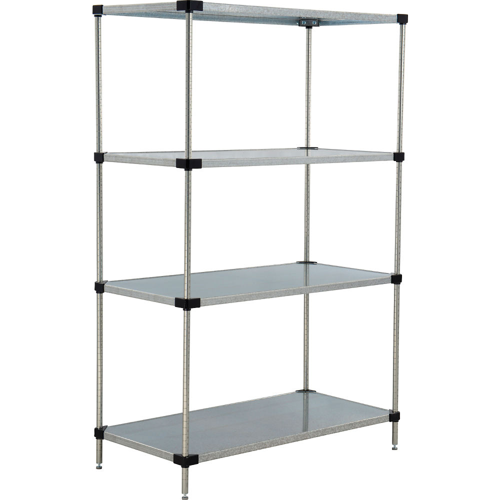 Global Industrial 24247SZ Nexel 4 Shelf Galvanized Steel Solid Shelving Unit Starter - 24 x 24 x 74 in.