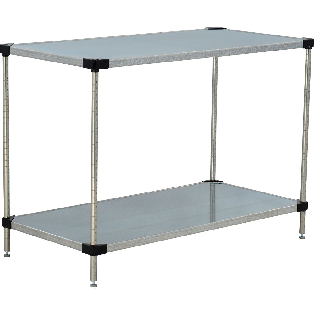 Global Industrial 24483SZ2 Nexel 2 Shelf Galvanized Steel Solid Shelving Unit Starter - 48 x 24 x 34 in.