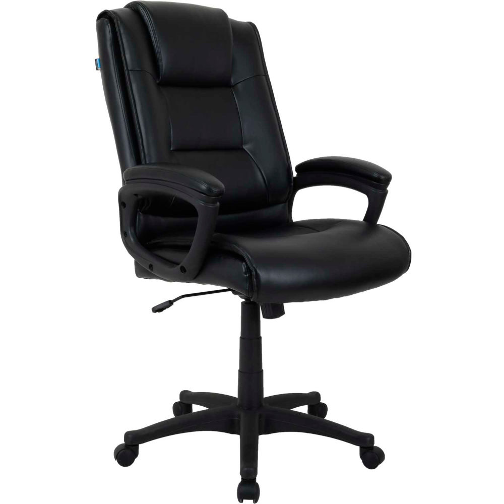 Global Industrial 277423-AM Interion Protective Bonded Leather Executive Office Chair with Arms, Black