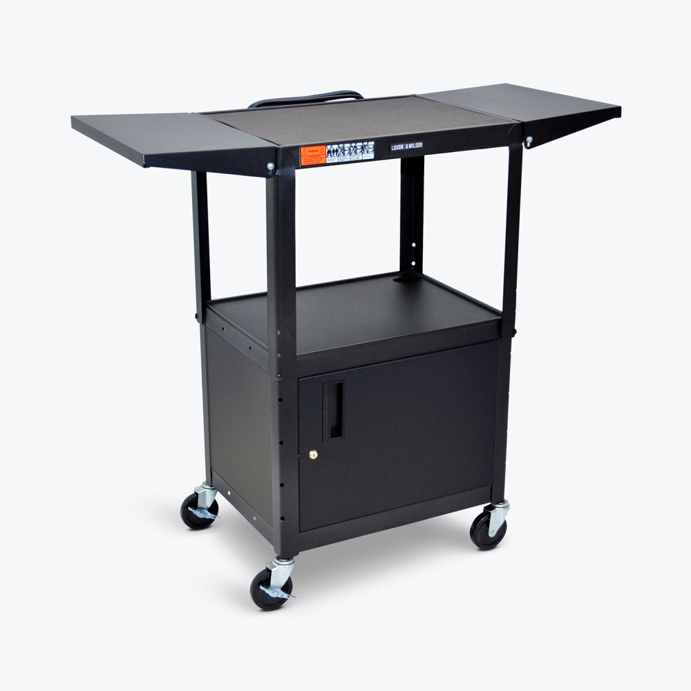 Picture of Luxor B2955967 24 x 18 x 24 to 42 in. Luxor Adjustable-Height Steel AV Cart with Cabinet & Drop Leaf&#44; Black
