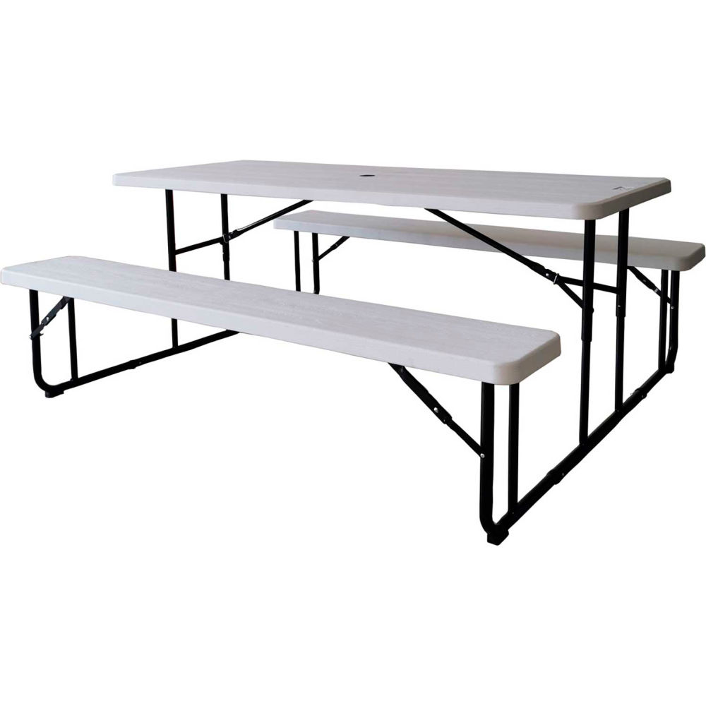 Rectangle Folding Picnic Table, White, Plastic, 71 in L, 29 in H Overall