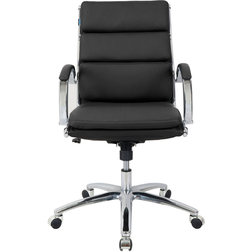 Global Industrial 695640BK-AM Interion Protective Bonded Leather Modern Ribbed Executive Chair, Black