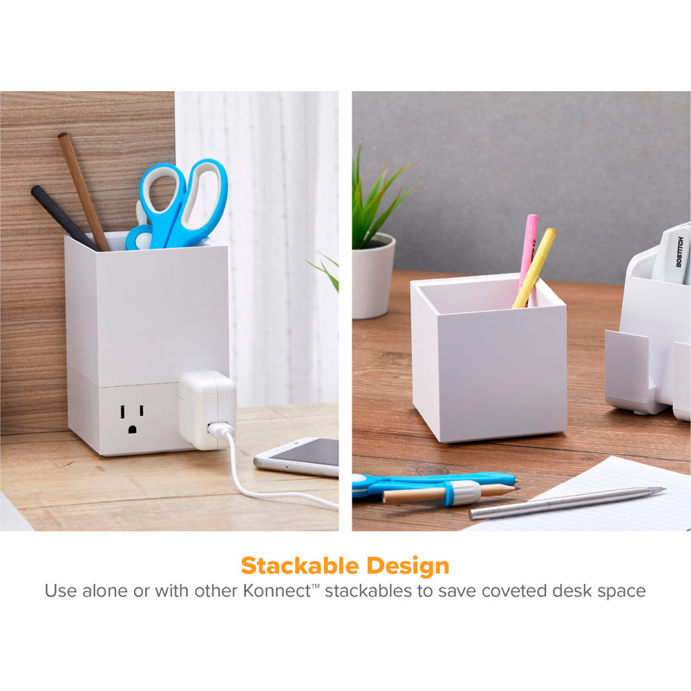 B3085406 Bostitch Office Konnec Stackable Pencil Cup, White - Pack of 2