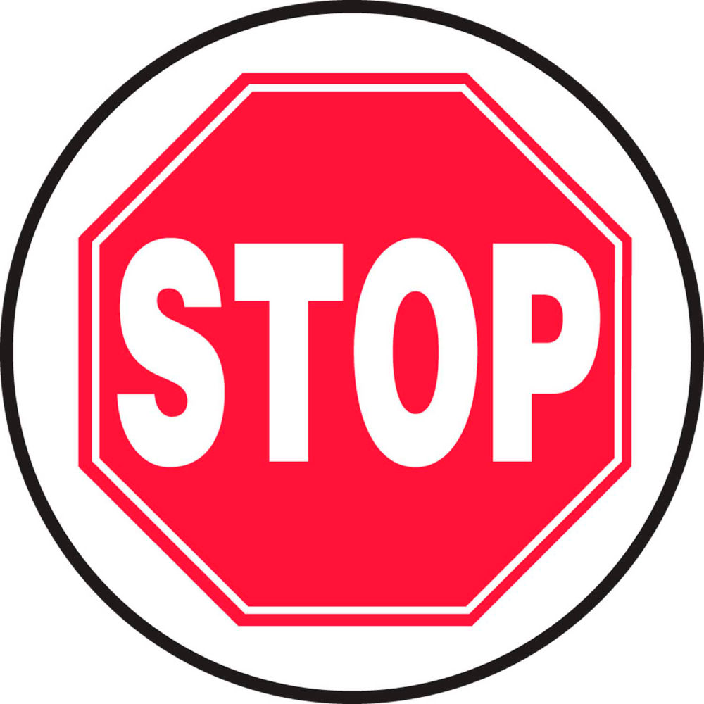 Stop Floor Sign - White - 17 in. - Adhesive Vinyl - Durable for High Traffic