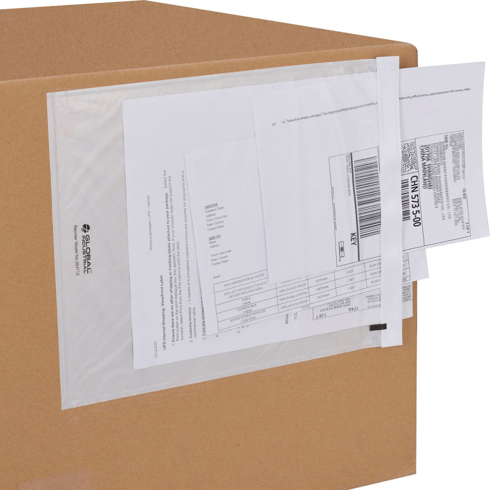 Global Industrial 354713 Packing List Envelopes, Clear - 12 x 9.5 in. - 500 per Pack