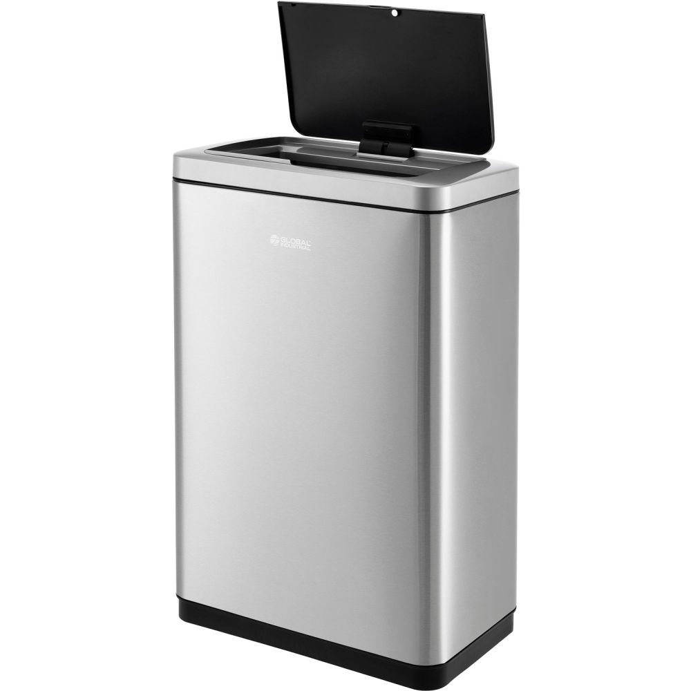 Global Industrial 641598SS Rectangular Motion Sensor Trash Can - 12 gal, Brushed Stainless Steel