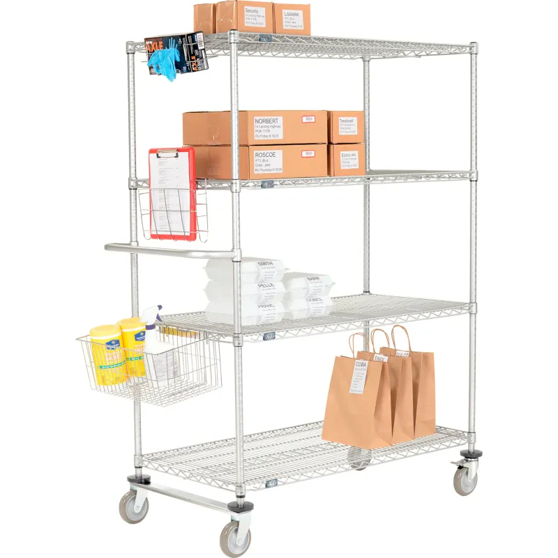 Picture of Global Industrial CS24364C Nexel Chrome Curbside Wire Truck with 4 Shelves & Polyurethane Casters 36 x 24 x 69 in.