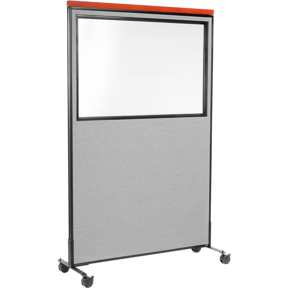 Global Industrial 695793WMGY Interion Mobile Deluxe Office Partition Panel with Partial Window 48.25 x 100.5 in. - Gray