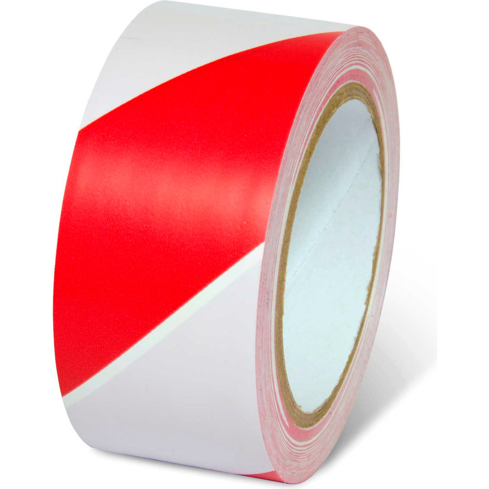 Global Industrial 670651RW Striped Hazard Warning Tape, Red & White- 2 in. x 108 ft.- 5 mil - 1 Roll