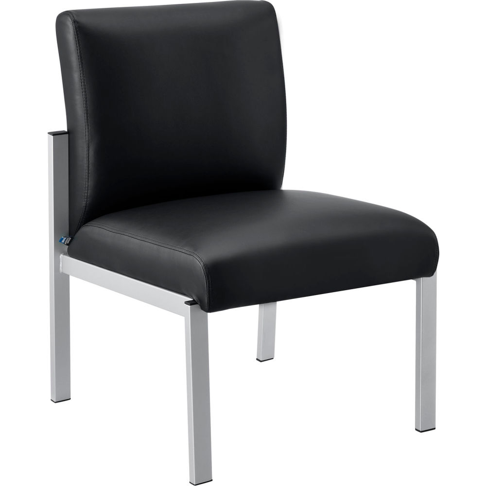 Interion Armless Reception Chair - Black - 4in. Cushion - Silver Frame