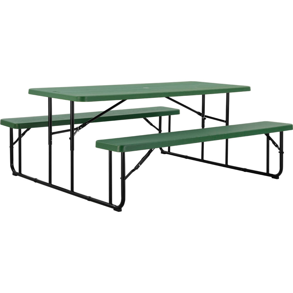 Rectangle Folding Picnic Table, Green, Plastic, 6 ft L, 29 in H Overall
