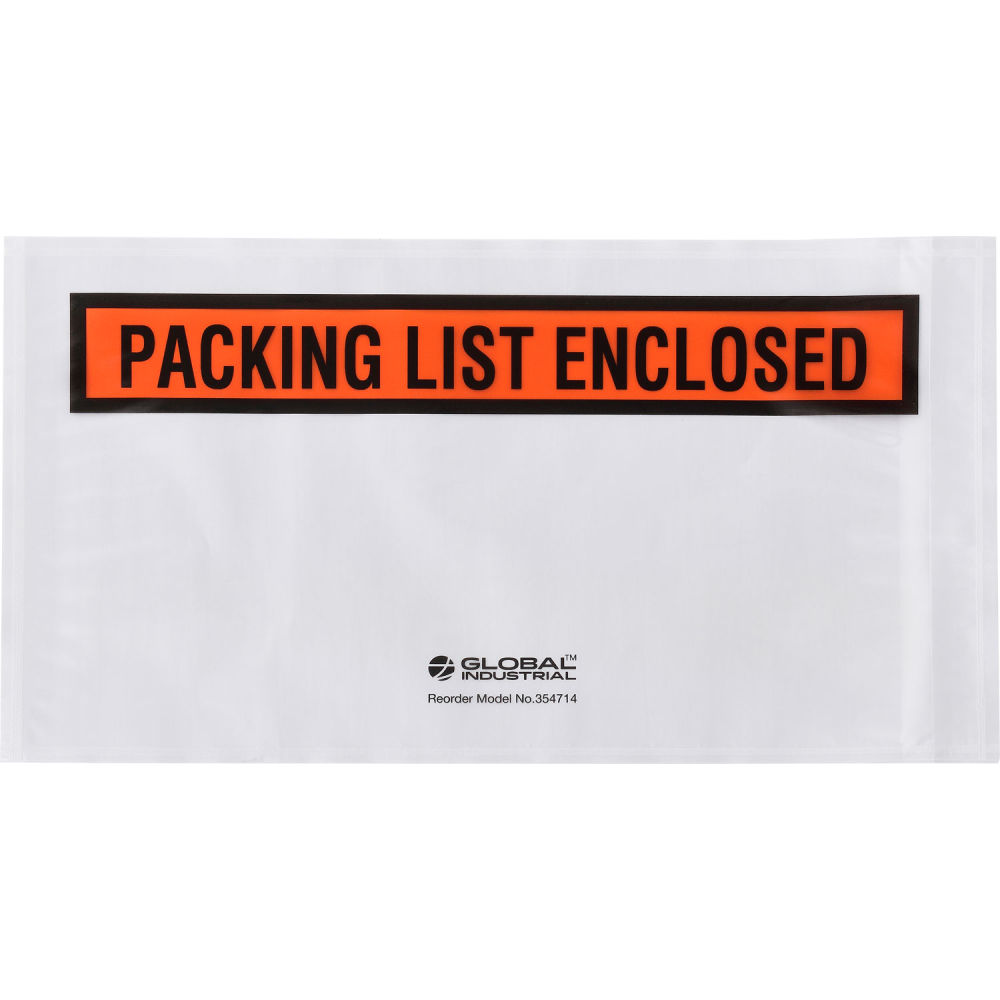Global Industrial 354714 Panel Face Envelopes Packing List Enclosed, Orange - 5.5 x 10 in. - 1000 per Pack