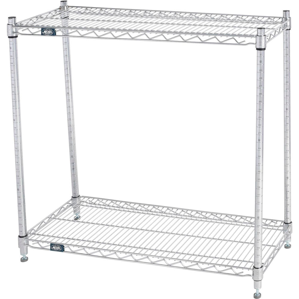 Global Industrial 14363ESD2 Nexel 2 Shelf Chrome ESD Wire Shelving Unit Starter - 36 x 14 x 34 in.