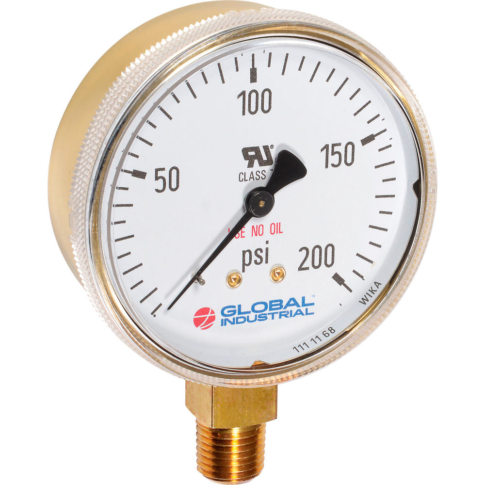 Picture of Global Industrial B2781286 2.5 in. Compressed Gas Gauge 30 PSI 0.25 in. NPT LM Polished Brass & Red Scale