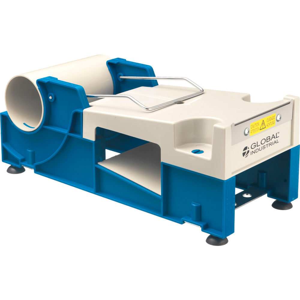 Tabletop Label Protection Tape Dispenser, 4 in Max. Tape Width, 3 in Tape Core Dia., Plastic, Steel, Blue