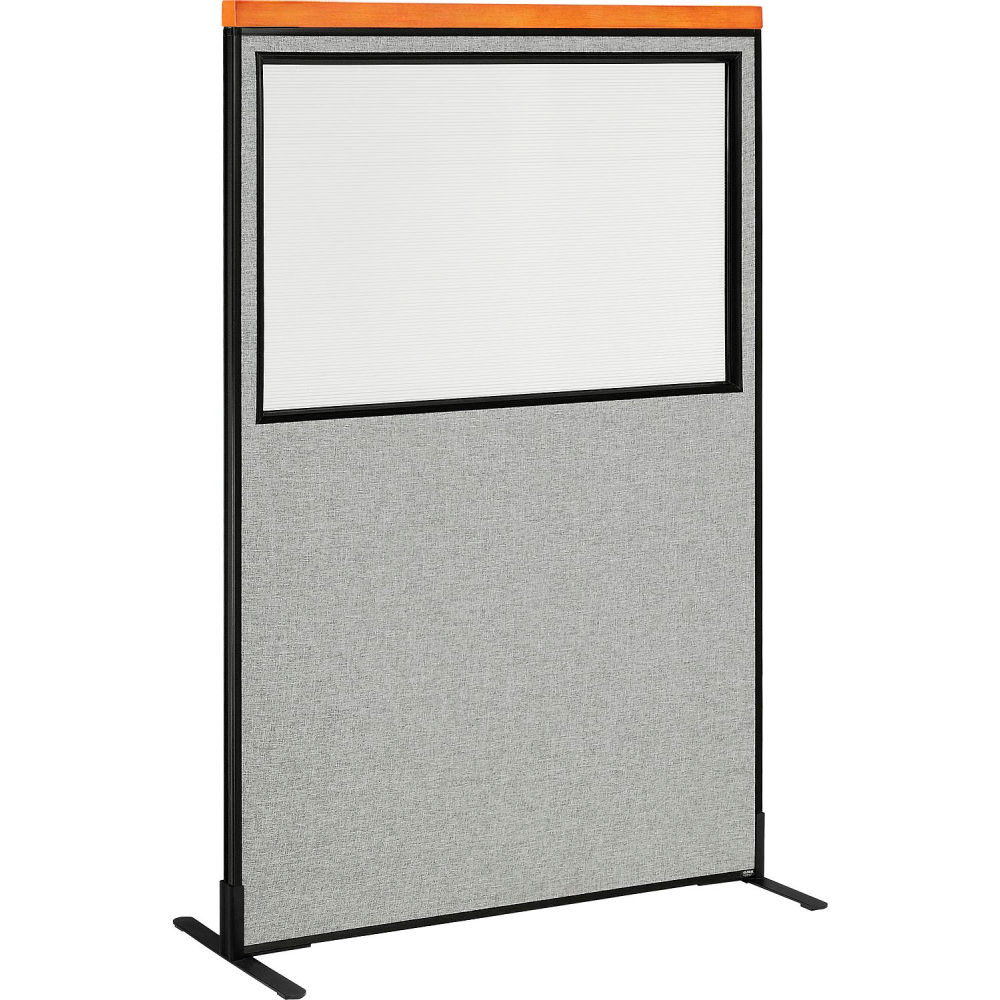 Global Industrial 695793WFGY Interion Deluxe Freestanding Office Partition Panel with Partial Window 48.25 x 97.5 in. - Gray