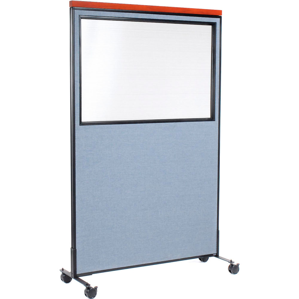 Global Industrial 695793WMBL Interion Mobile Deluxe Office Partition Panel with Partial Window 48.25 x 100.5 in. - Blue