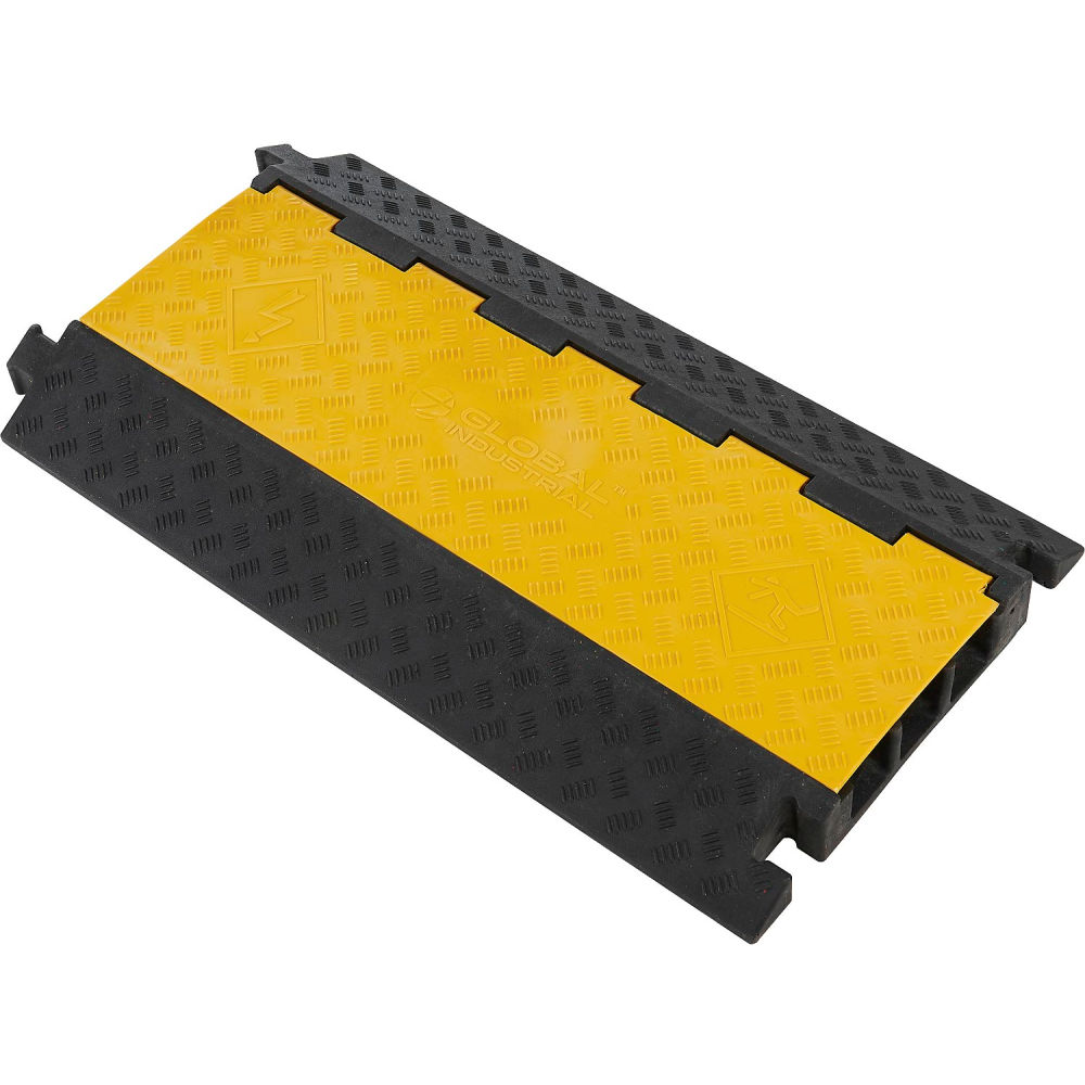 Cable Protector, 2-7/8 in H, 35-7/16 in L, 19-11/16 in W, 3 Channel, Rubber/Plastic, Black, Yellow