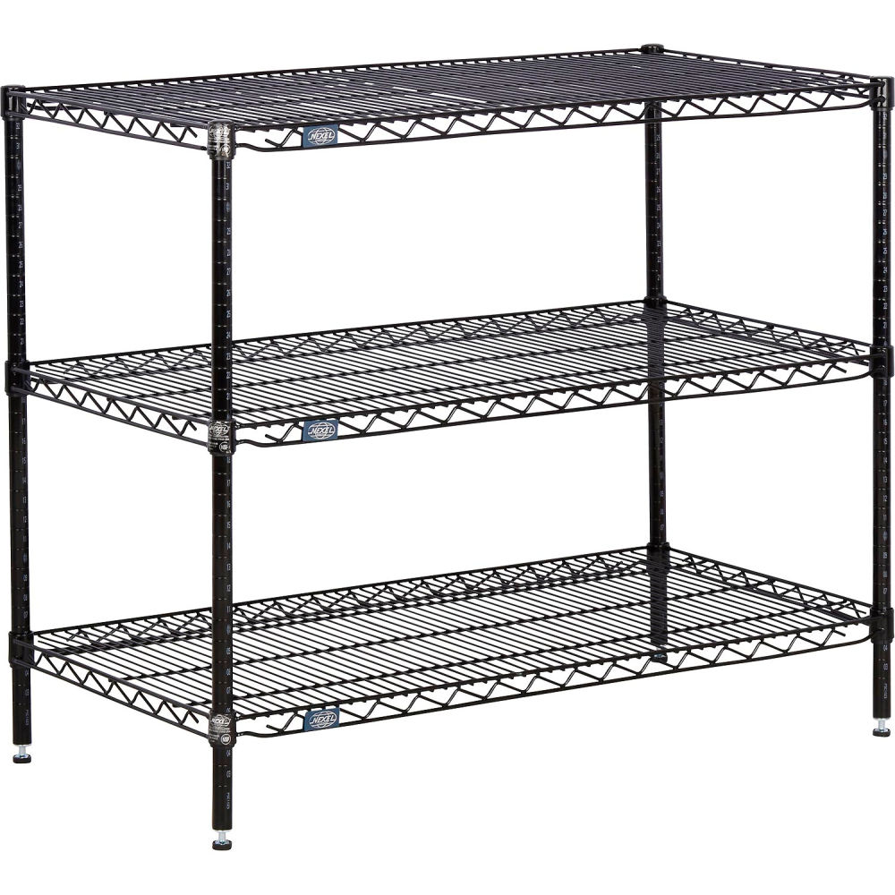 Global Industrial 24363B3 Nexel 3 Shelf Black Epoxy Wire Shelving Unit Starter - 36 x 24 x 34 in.