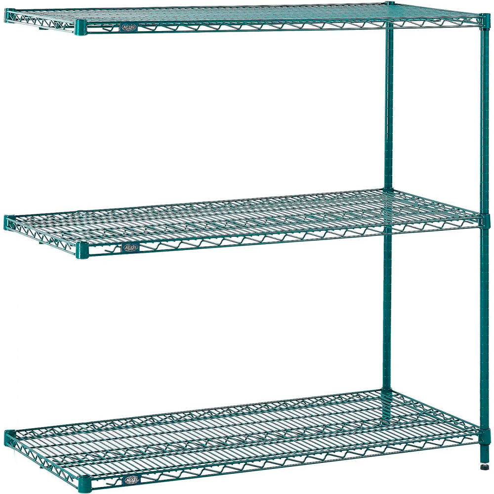 Global Industrial A14603G3 Nexel 3 Shelf Poly-Green Add-On Wire Shelving Unit - 60 x 14 x 34 in.