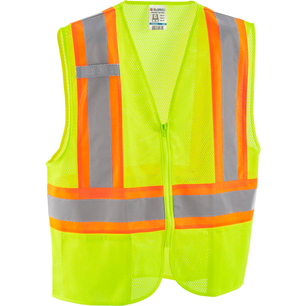 Global Industrial 641639LS Class 2 Hi-Vis Safety Vest - 2 Pockets Two-Tone Mesh, Lime - Small & Medium