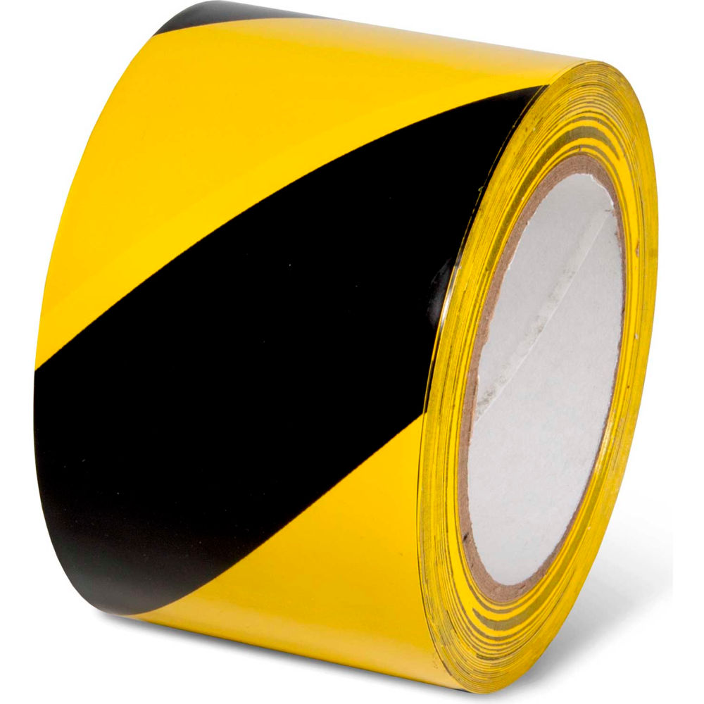 Global Industrial 670652YB Striped Hazard Warning Tape, Black & Yellow - 3 in. x 108 ft. 5 mil - 1 Roll