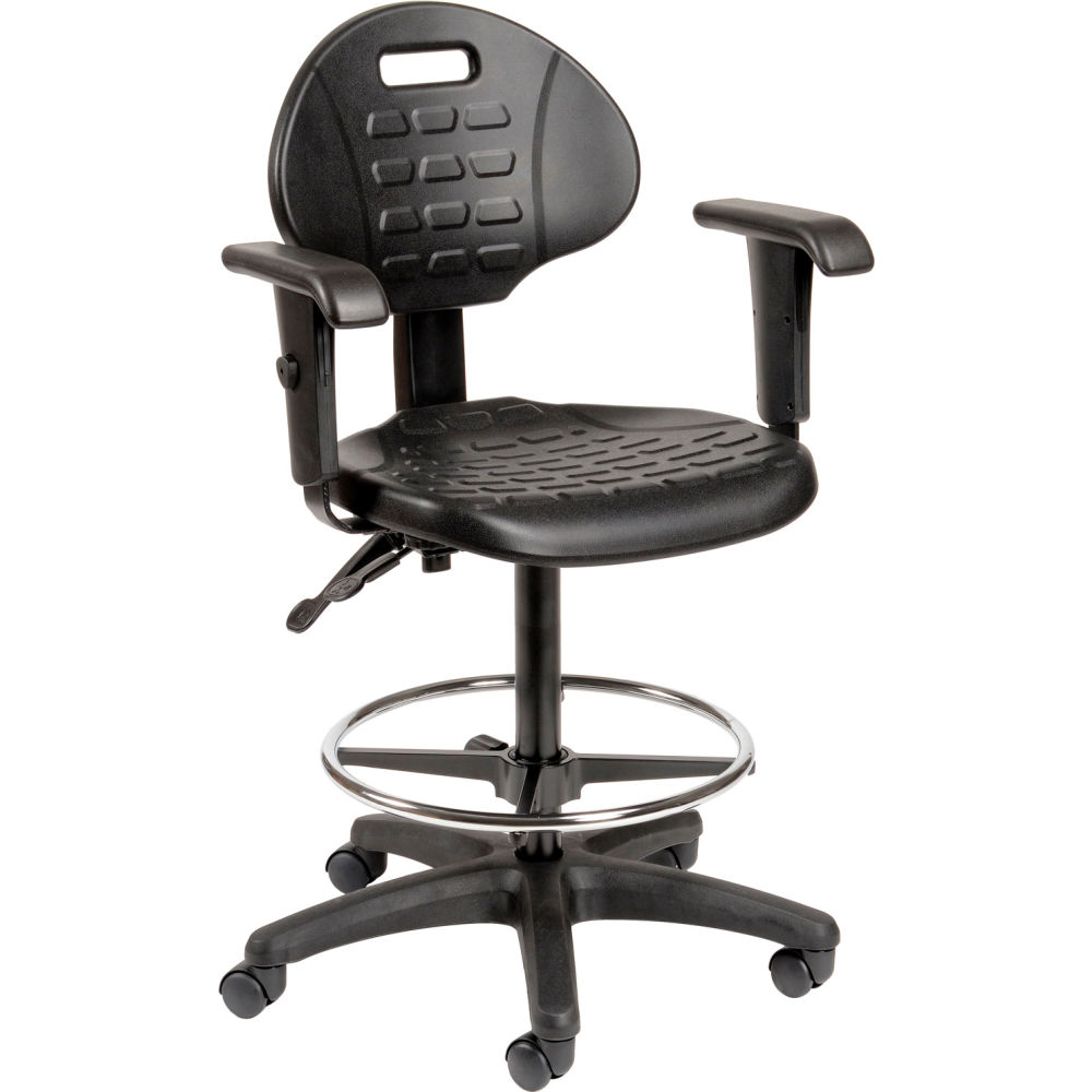 Global Industrial 250626A Interion Polyurethane Task Stool with Adjustable Arms, Black