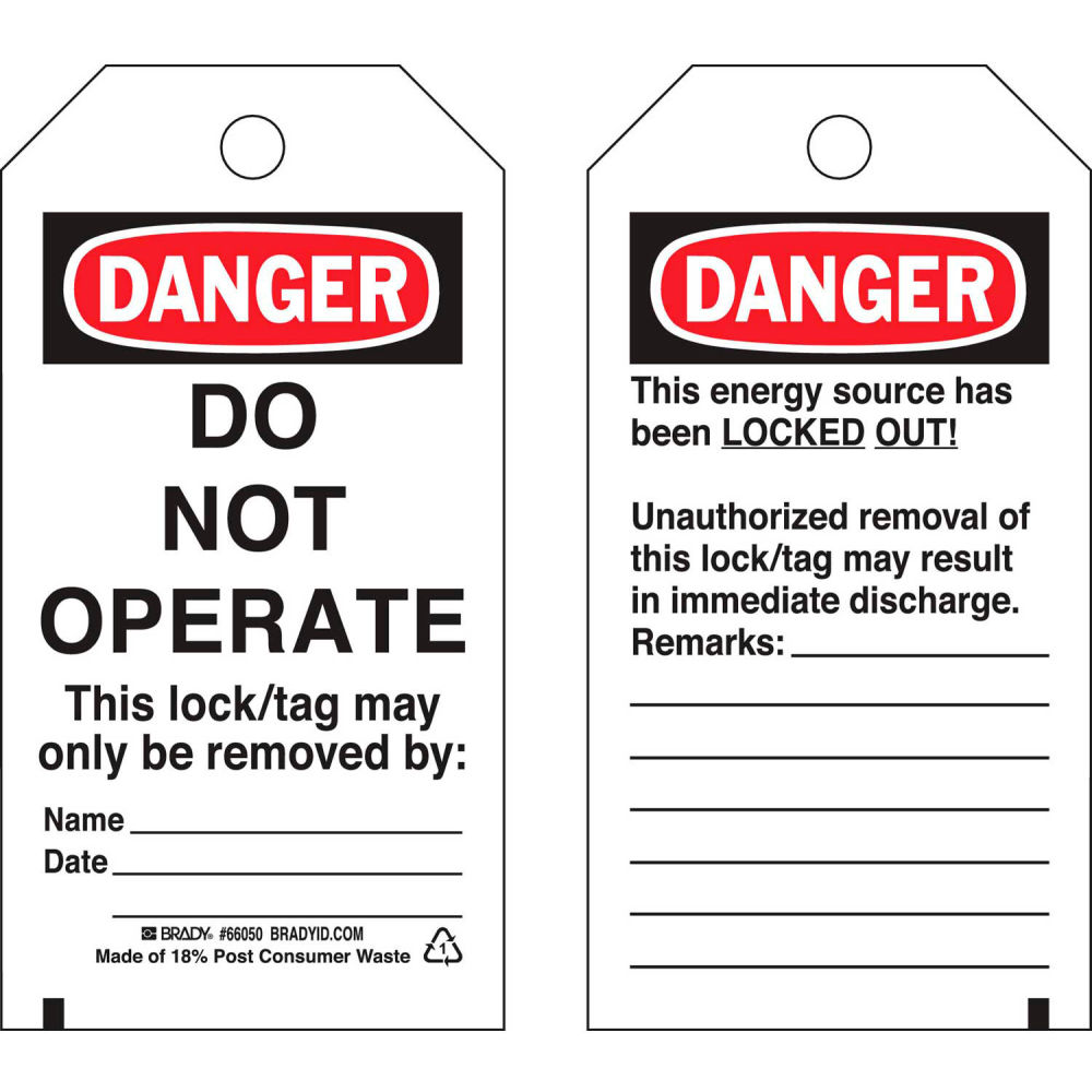 B2249580 65502 Lockout Tag- Danger Do Not Operate Self-Laminating Heavy Duty Polyester - Pack of 25