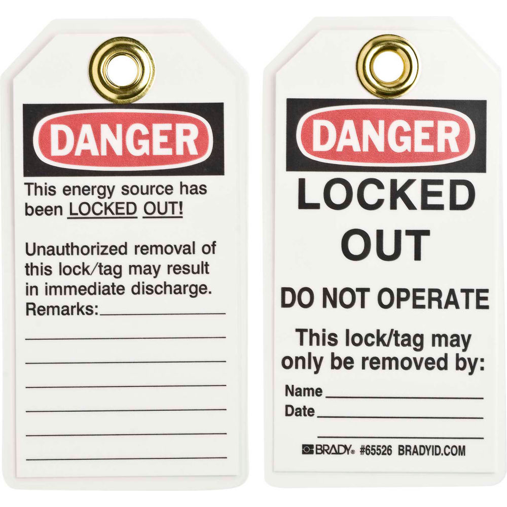 B2249568 65526 Lockout Tag- Danger Locked Out Do Not Operate Heavy Duty Polyester - Pack of 25