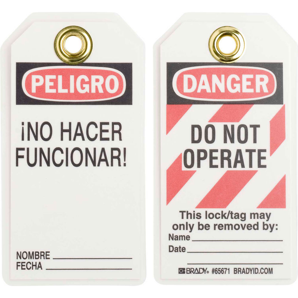 B2249557 65671 Danger Do Not Operate Tag Bilingual English & Spanish HD Polyester - Pack of 25
