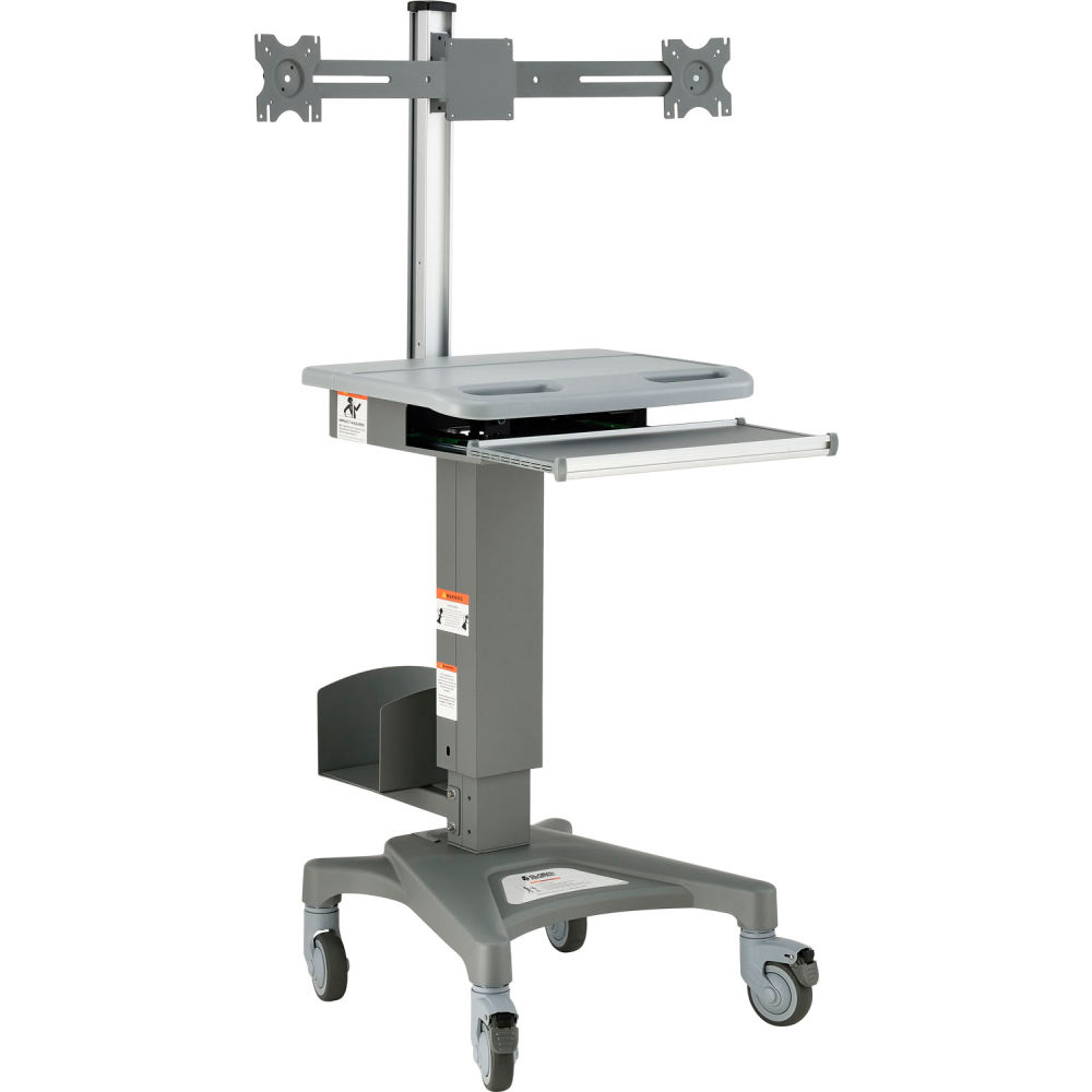 Global Industrial 695436D Mobile Sit-Stand Computer Workstation with Dual Monitor Mount - Gray