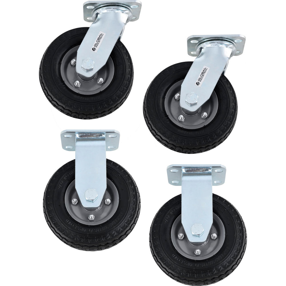 Global Industrial 800473 6 in. Pneumatic Caster Kit for 6-8BU Plastic Bulk Box Truck 2 Swivel & 2 Rigid