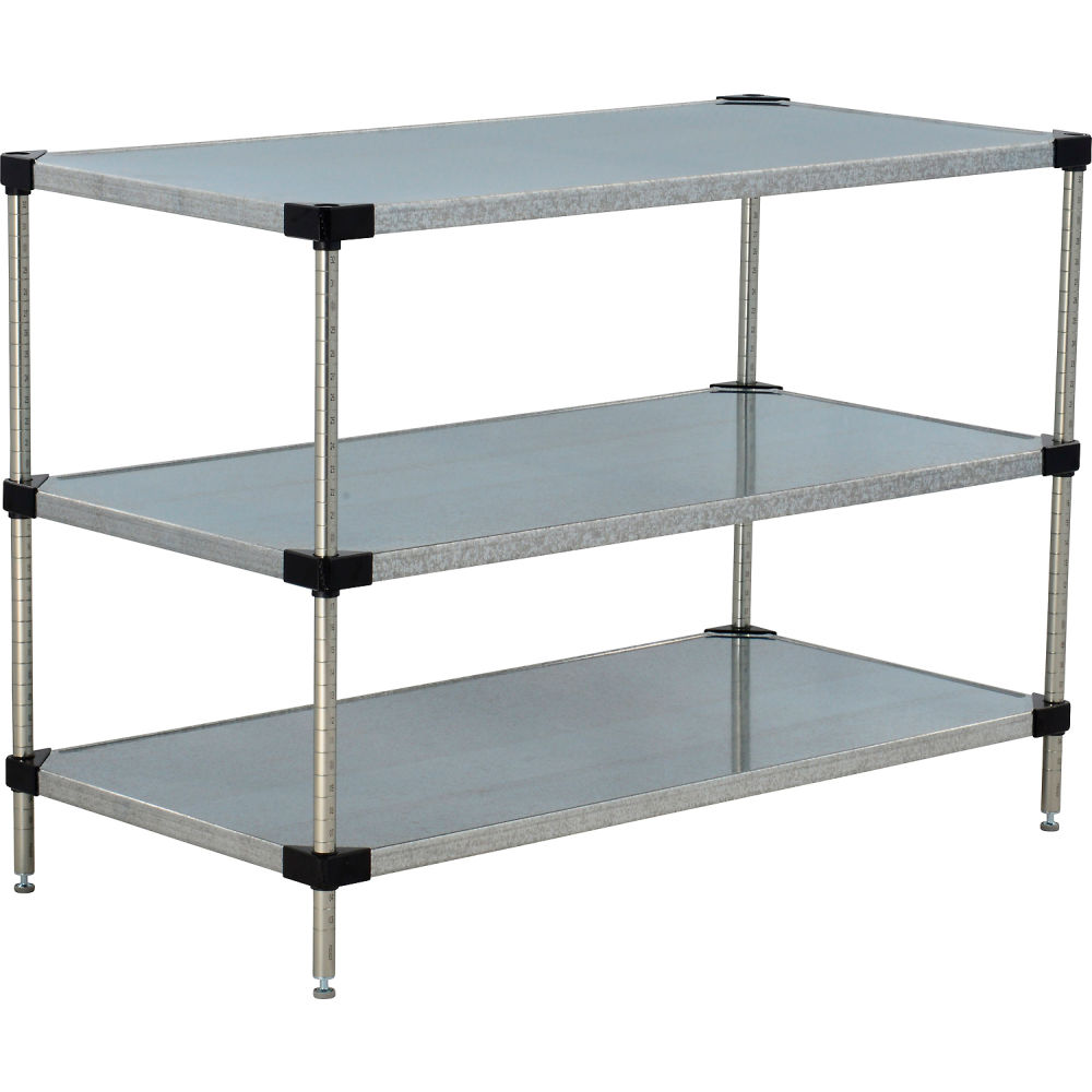 Global Industrial 24483SZ3 Nexel 3 Shelf Galvanized Steel Solid Shelving Unit Starter - 48 x 24 x 34 in.