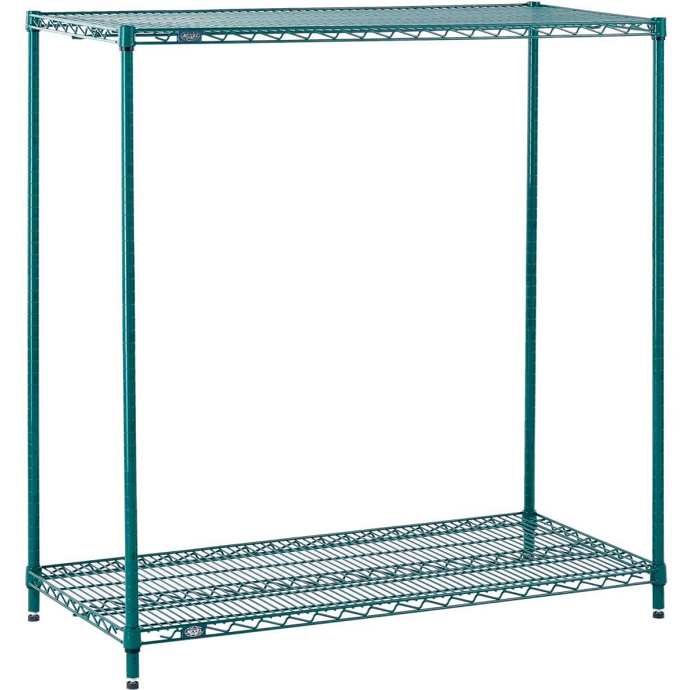 Global Industrial 12483G2 Nexel 2 Shelf Poly-Green Wire Shelving Unit Starter - 48 x 12 x 34 in.