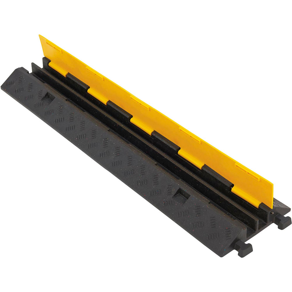 Cable Protector, 2 in H, 39 in L, 10 in W, 2 Channel, Rubber/Plastic, Black, Yellow