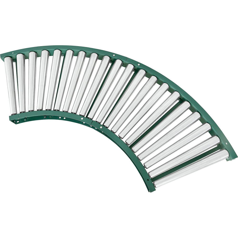 Global Industrial 293191 90 deg Curved Gravity Conveyor 21 in. Between Frame Tapered Rollers