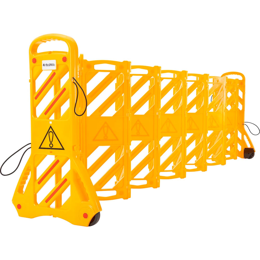 Global Industrial 670750 Extendable Mobile Barrier with Reflective Stripes 12 ft.