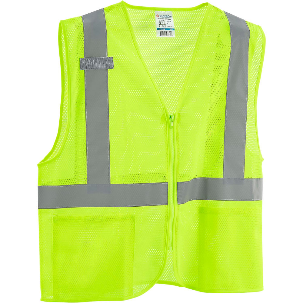 Global Industrial 641636LS Class 2 Hi-Vis Safety Vest - 2 Pockets Mesh, Lime - Small & Medium